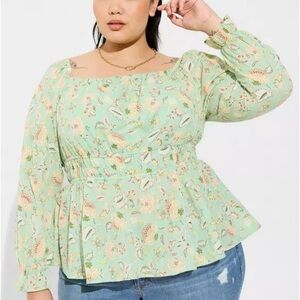 Torrid Cotton Clip Dot Blouson Sleeve Smocked Top green size 3